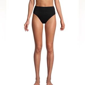 New LANDS END High Leg Waisted Bikini Swim Bottoms Chlorine Resistant Black NWT